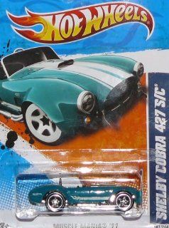 Hot Wheels Die Cast Toy 2011 Muscle Mania Shelby Cobra 427 S/C #107 Color Variant Aqua with Mint Green Stripes Five Spoke Silver Rims 