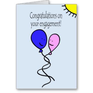 Pink and Blue Ballon Engagement Congratulations Greeting Card