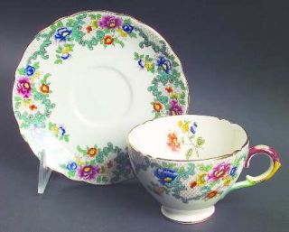 Royal Cauldon Victoria (Scallop,Gold Tr) Footed Cup & Saucer Set, Fine China Din