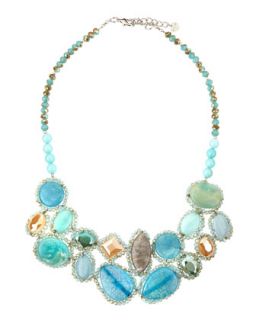 Mixed Stone Bib Necklace, Light Blue/Green