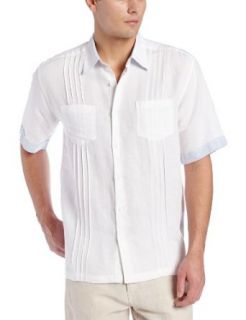 Cubavera Men's Short Sleeve Linen Blend Two Pocket Woven Shirt with Tucking, Bright White, Small at  Mens Clothing store