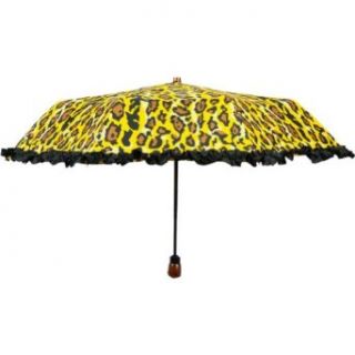 Adrienne Landau Umbrellas Compact Ruffle Umbrella (Lepoard canopy w/ black Clothing