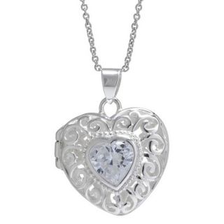 Silver Plated Cubic Zirconia Filigree Heart Locket Pendant   Silver/Clear (18)