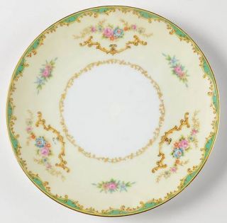 Noritake Rodena Coupe Salad Plate, Fine China Dinnerware   Green Edge,Floral,Cre