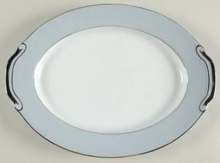 Seyei 398 (Rim) 11 Oval Serving Platter, Fine China Dinnerware   Gray Color Ban