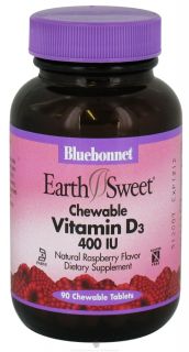 Bluebonnet Nutrition   Earth Sweet Chewable Vitamin D3 Natural Raspberry Flavor 400 IU   90 Chewable Tablets