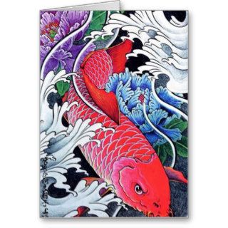 Japanese Red Koi Fish tattoo art Card