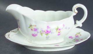 Bassett 5789 Gravy Boat & Underplate, Fine China Dinnerware   Pink,Yellow&Gray F