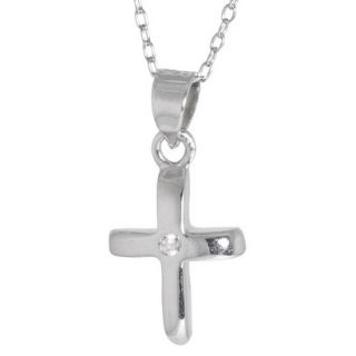 Sterling Silver Cross with Cubic Zirconia Center Pendant   Silver/Clear (18)