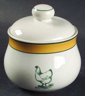 Primitive Artisan Pma1 Sugar Bowl & Lid, Fine China Dinnerware   Yellow Rim,Gree