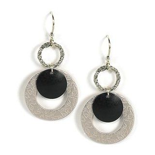Jody Coyote Tuxedo Triple Circles Black and Silver Earrings SMP017 Dangle Earrings Jewelry