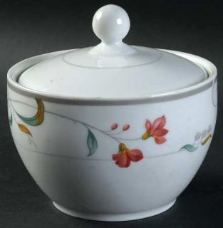 Christopher Stuart Melrose Sugar Bowl & Lid, Fine China Dinnerware   Red Flowers