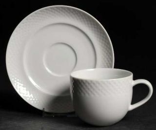 Ranmaru Nuance Flat Cup & Saucer Set, Fine China Dinnerware   All White