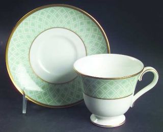 Waterford China Fitzpatrick Green Footed Cup & Saucer Set, Fine China Dinnerware