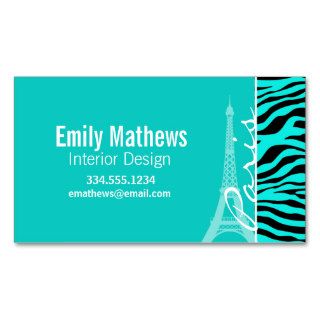 Paris; Bright Turquoise Zebra Animal Print Business Card Templates