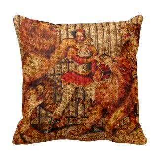 Lion Tamer Vintage Circus Throw Pillow
