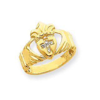 14k Polished .06ct. Diamond Mens Claddagh Ring Mounting Jewelry