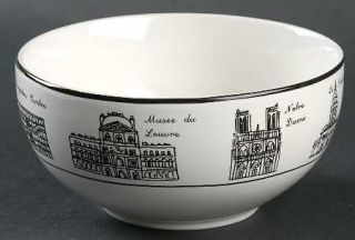 222 Fifth (PTS) Around The City Soup/Cereal Bowl, Fine China Dinnerware   Black