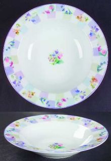 222 Fifth (PTS) Jolie Large Rim Soup Bowl, Fine China Dinnerware   Blue/Lavender