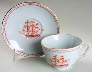 Spode Trade Winds Red London Shape Oversized Cup & Saucer Set, Fine China Dinner