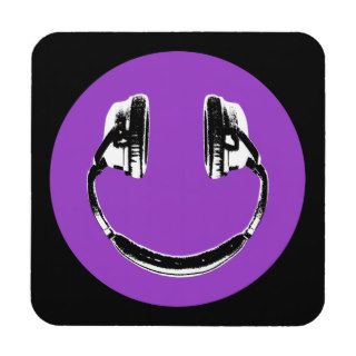 Purple Headphones Happy Face Drink Coaster