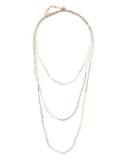 Layered 3 Strand Necklace, White/Clear