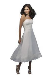 Biggoldapple A line Strapless Tea length Wedding Dress 1056x
