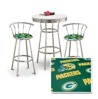 Chrome Bar Table & 2 Chrome 24" Green Bay Packers NFL Fabric Seat Barstools   Green Metal Counter Stools