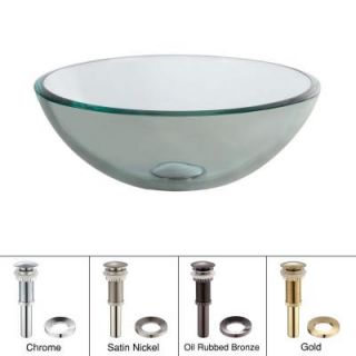 KRAUS Vessel Sink in Clear Glass with Pop up Drain and Mounting Ring in Chrome GV 101 14 CH
