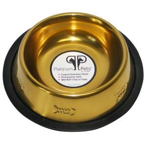 Platinum Pets 1 Cup Stainless Steel Embossed Non Tip Cat Bowl in Gold EB8GLD