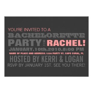 BACHELORETTE TYPOGRAPHY BLACK AND PINK PERSONALIZED INVITE