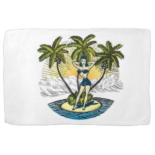 Retro Hawaiian Hula Girl Towel