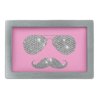 Funny Diamond Mustache With Glasses Rectangular Belt Buckles