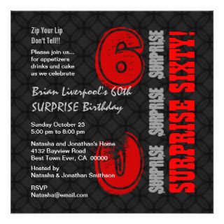 SURPRISE 60th Modern Birthday Black Red W586 Personalized Announcement