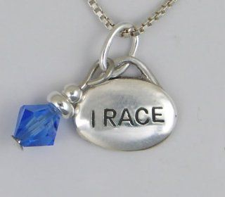 Sterling Silver Pendant "I Race" Accented with a genuine Swarovski Cryatal Handcrafted By The Silver Dragon Artisans Jewelry