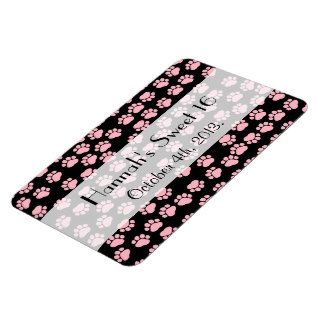 Sweet 16 Dog Paws Traces Paw prints Pink, Black Magnets