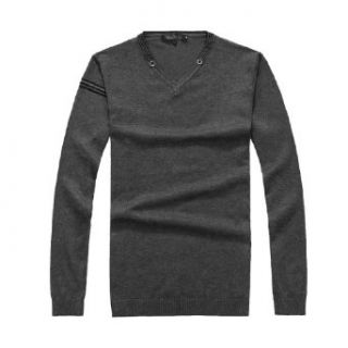 Mens Knit Long Sleeve Ribbing Cuff V Neckline Shirt Dark Gray S at  Mens Clothing store