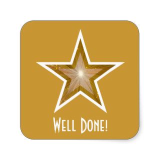 Gold Star 'Well Done' square sticker yellow