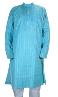 Embroidered Cotton Mens Kurta Shirt Indian Clothing (Blue, L) at  Mens Clothing store