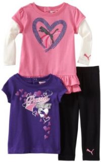 PUMA   Kids Baby Girls Newborn 3 Pack Pant Set, Azalea, 3 6 Months Infant And Toddler Sweatsuits Clothing