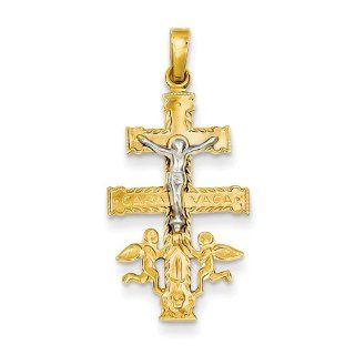 14k Two tone Cara Vaca Crucifix Charm Pendant 32.3mmx15.6mm Jewelry