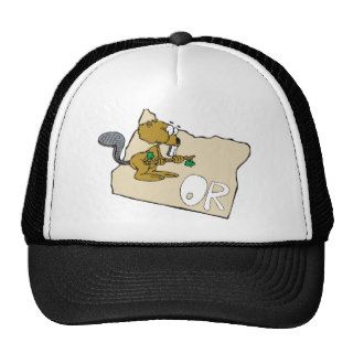 Oregon OR Cartoon Map & Beaver Mesh Hats