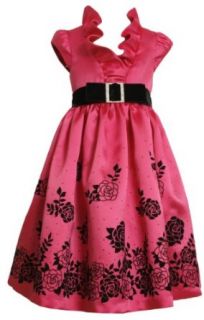 Bonnie Jean Girls 7 16 Satin Dress With Flocked Border, Fuschia, 16 Clothing