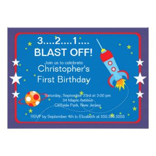 Outer Space Rocket Birthday Party Invitations