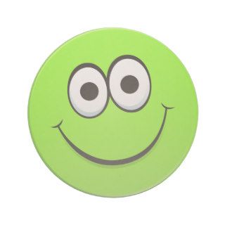 Happy green cartoon smiley face sandstone coaster