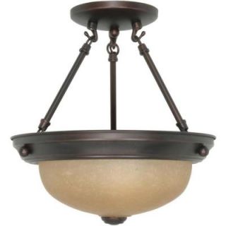 Glomar 2 Light 11 in. Semi Flush with Champagne Linen Washed Glass Finished in Mahogany Bronze HD 1258