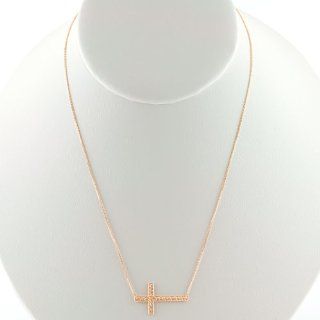 14 Karat Rose Gold Sideways Diamond Cut Cross Adjustable Necklace Jewelry