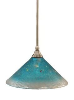 Toltec Lighting 23 BN 448 Stem Mini Pendant Light Brushed Nickel Finish with Teal Crystal Glass, 12 Inch   Ceiling Pendant Fixtures  
