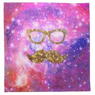 Gold Glitter Mustache Hipster Glasses Pink Nebula Cloth Napkin