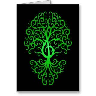 Treble Clef Tree, green & black Cards